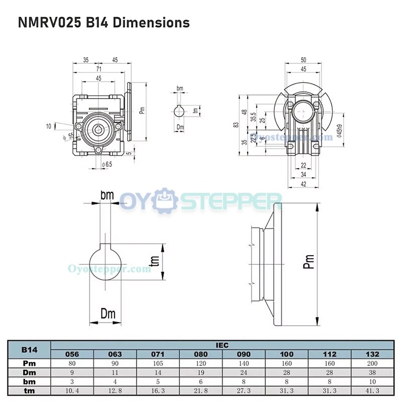 NMRV025 Worm Gearbox Speed Reducer 56B14 Gear Ratio 10:1/20:1/30:1/40:1/50:1/60:1
